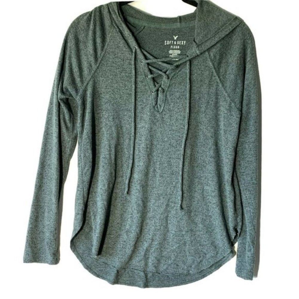 American Eagle Soft & Sexy "Plush" Green Lace-Up Hoodie